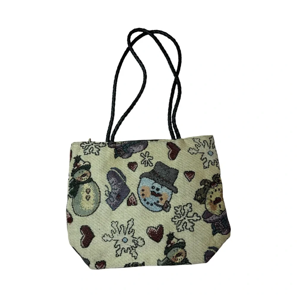 Vintage Blair Snowman Tapestry Tote Bag Winter Christmas‎ Woven Shoulder Purse